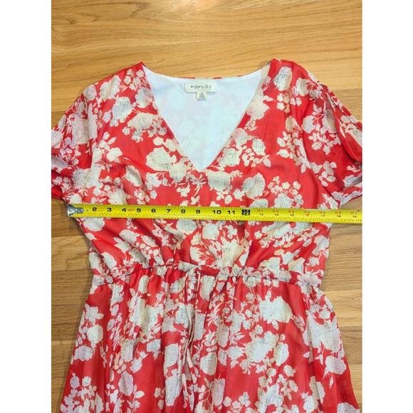 Moon and Sky Floral Maxi Dress Red White Boho Medium - Picture 7 of 12